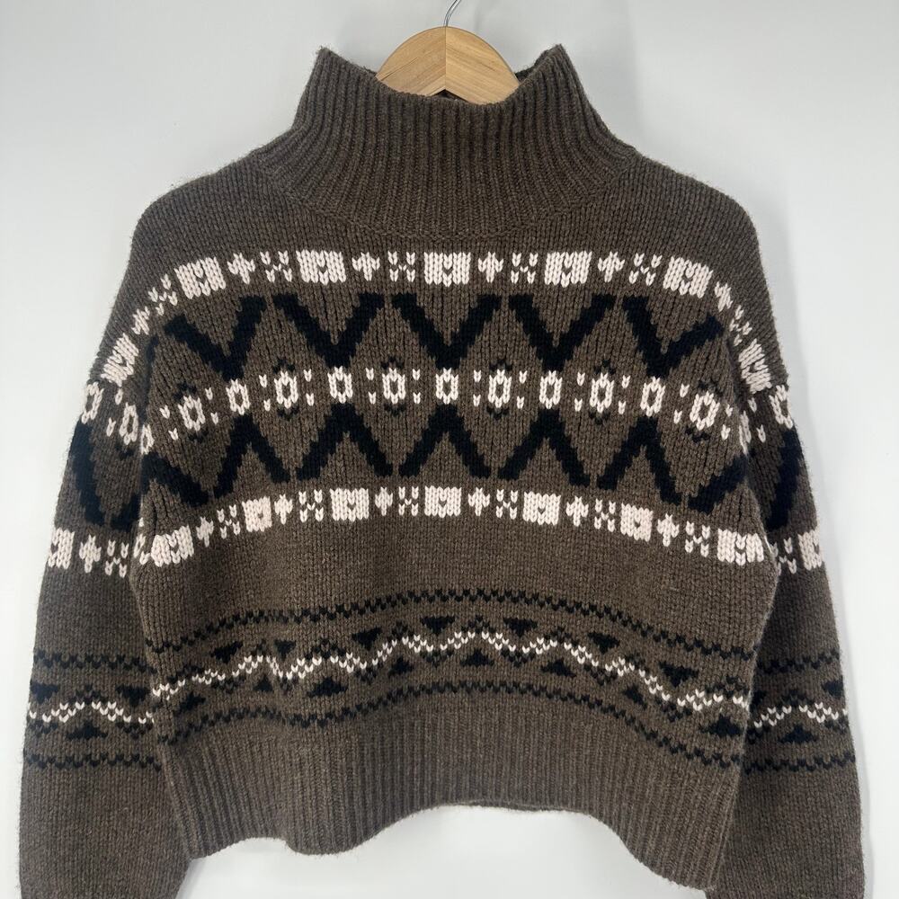 NAKED CASHMERE 100% Cashmere Turtleneck Sweater Fair Isle Nordic Chunky Knit - Picture 3 of 10